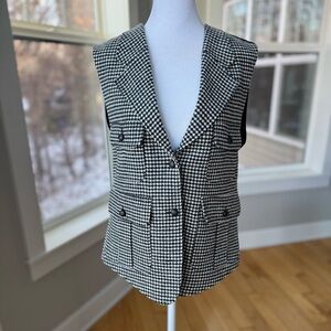 Vintage 90s Adolfo Black White Houndstooth Check Wool Vest Size Medium